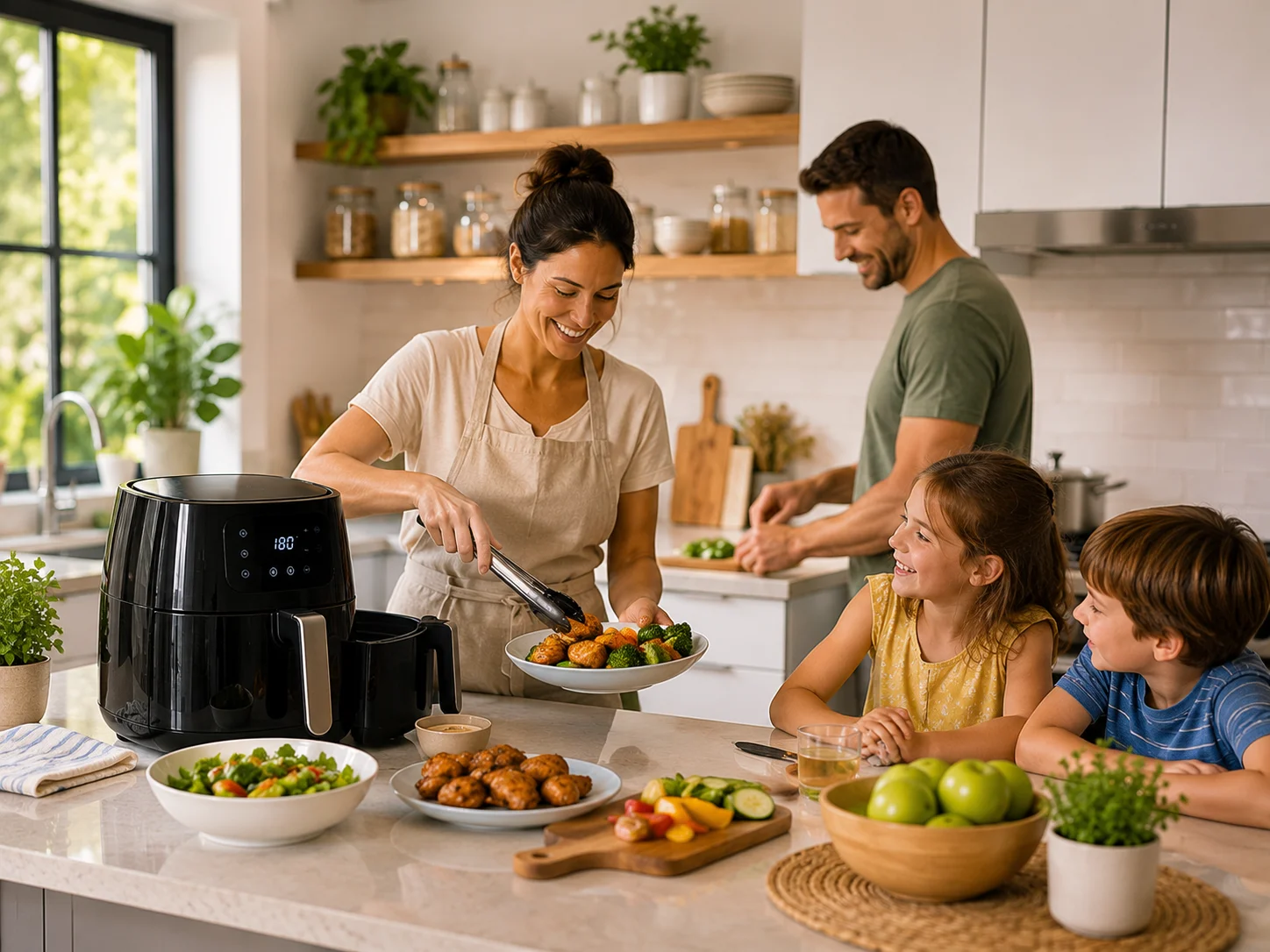 digital touchscreen controls on modern air fryer