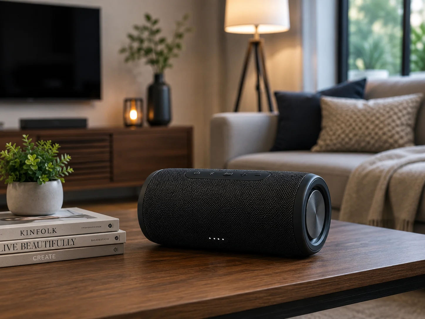 bluetooth speaker in a modern living room