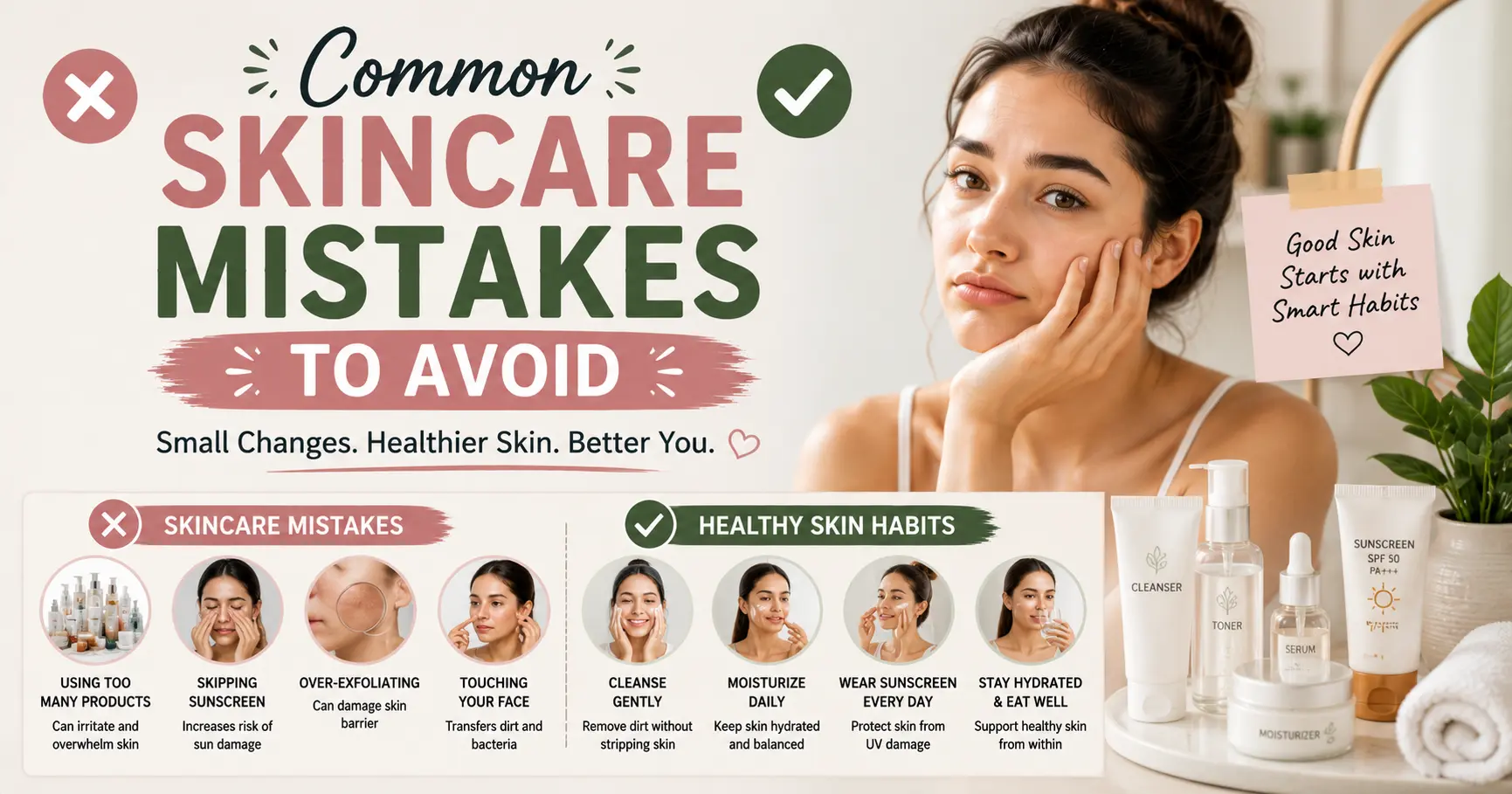 common skincare mistakes and healthy skincare habits