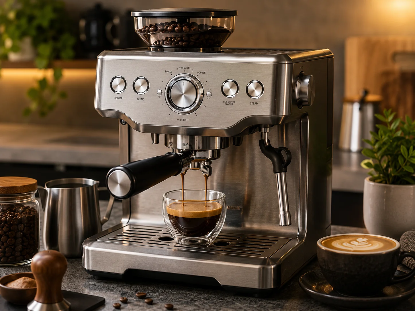 home espresso machine preparing espresso shot