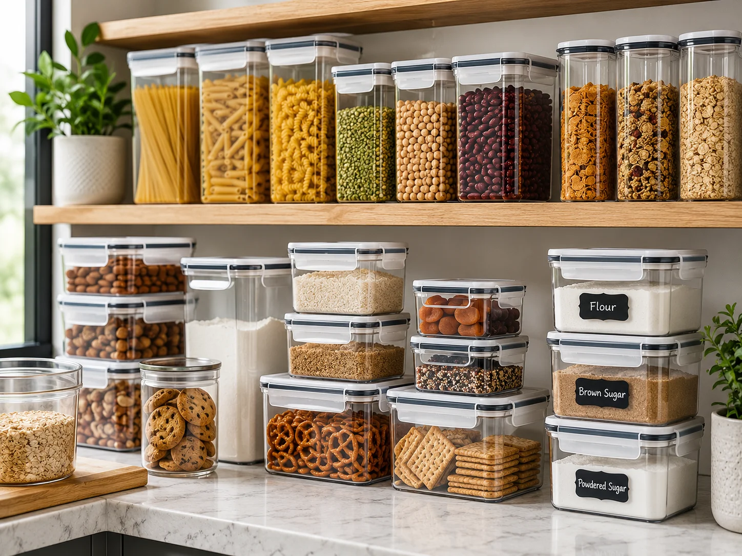 food storage containers organizing pantry ingredients