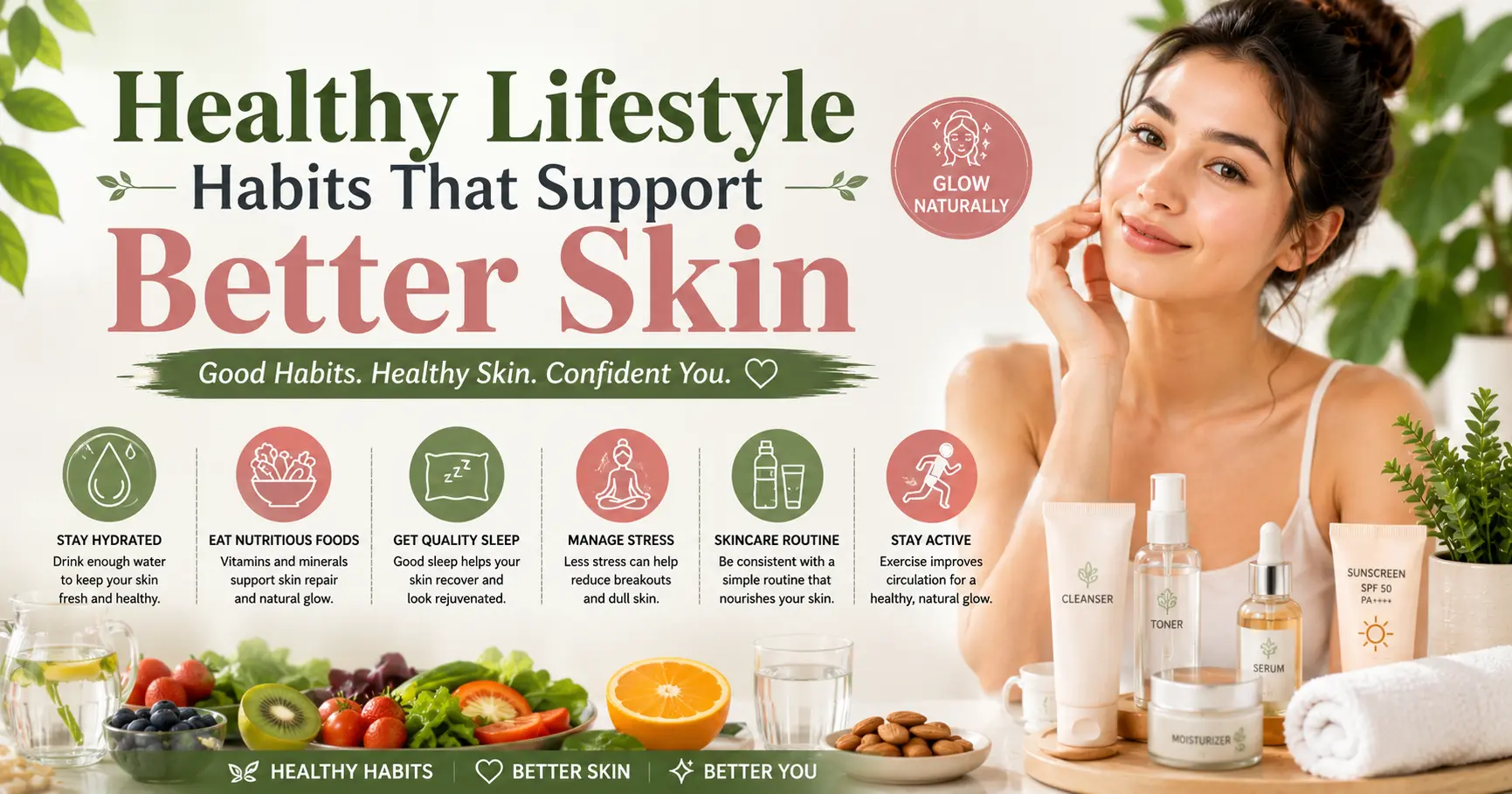 healthy lifestyle habits that promote clear healthy looking skin