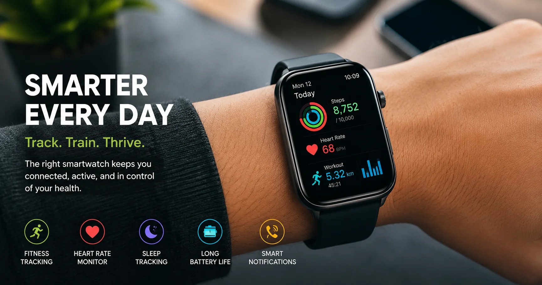 modern smartwatch on wrist showing fitness and health tracking features