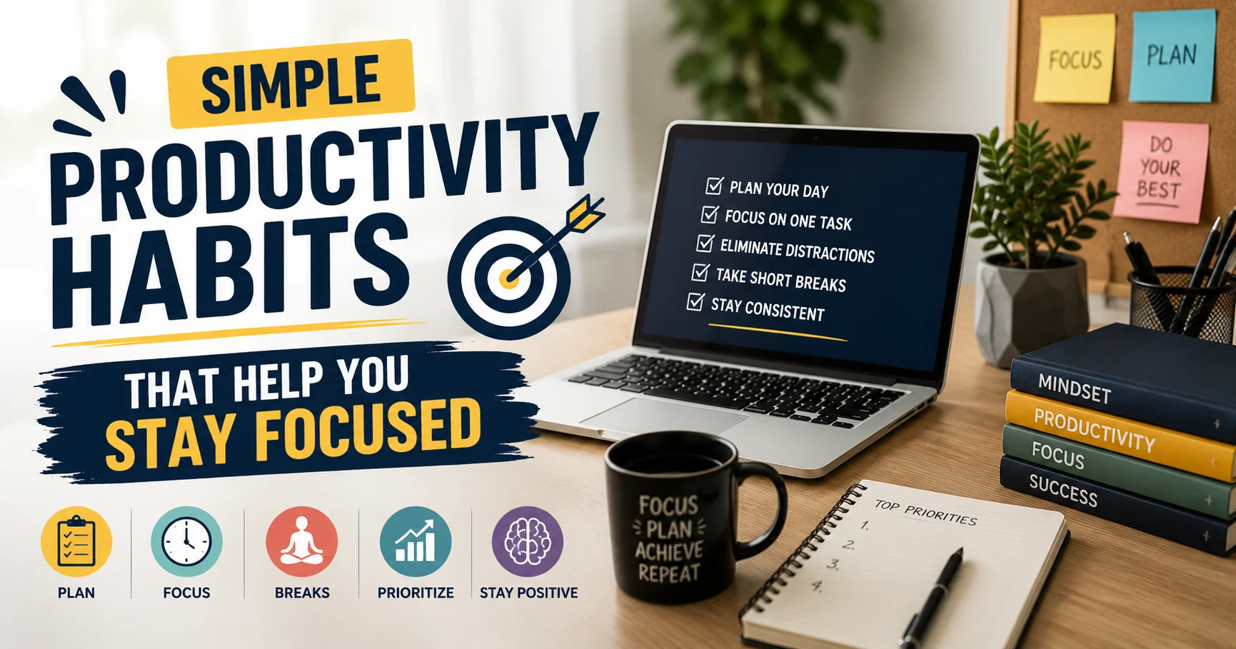 productive workspace with planning focus and healthy work habits