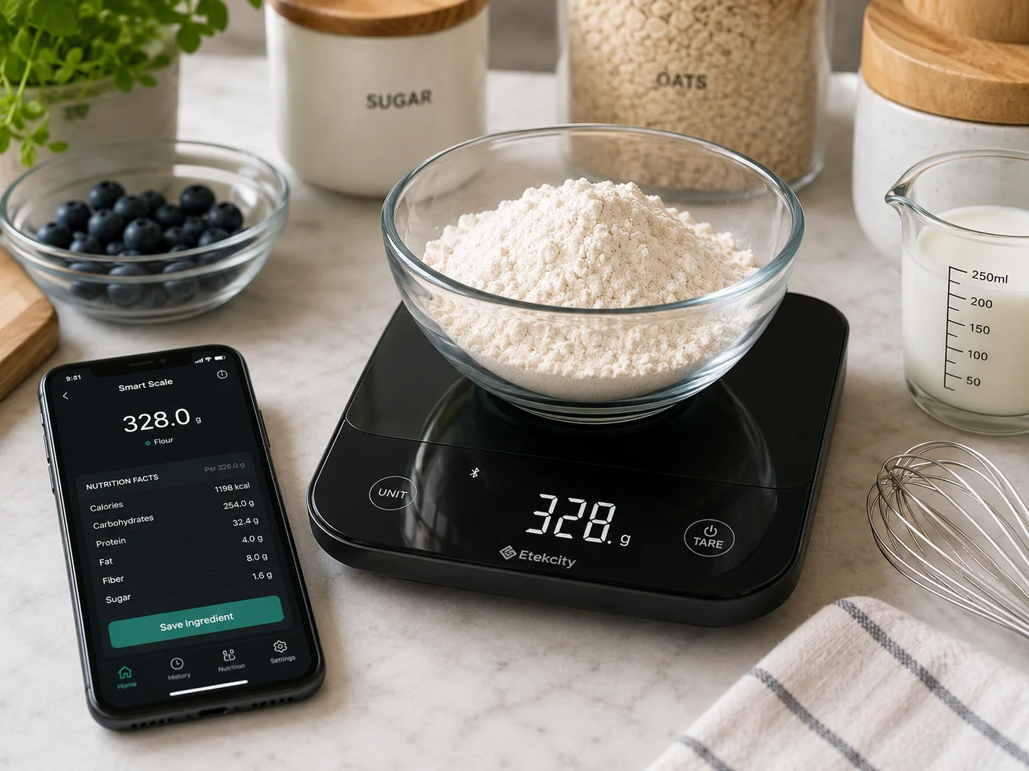 smart kitchen scale measuring ingredients