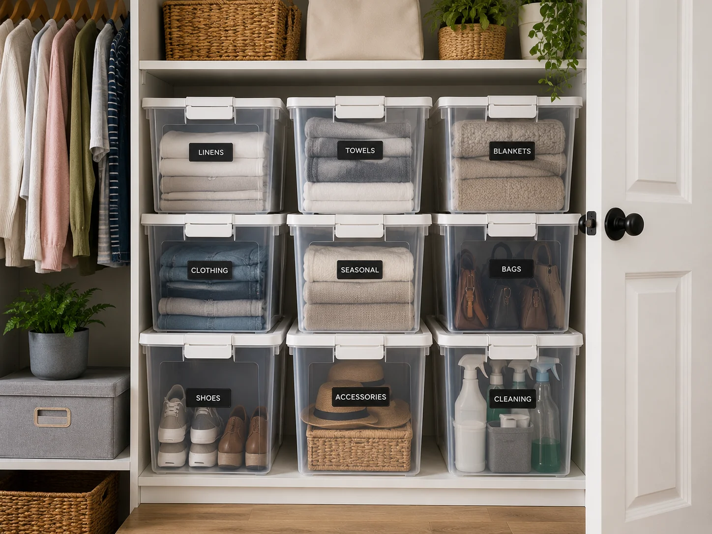 stackable storage bins organizing household items