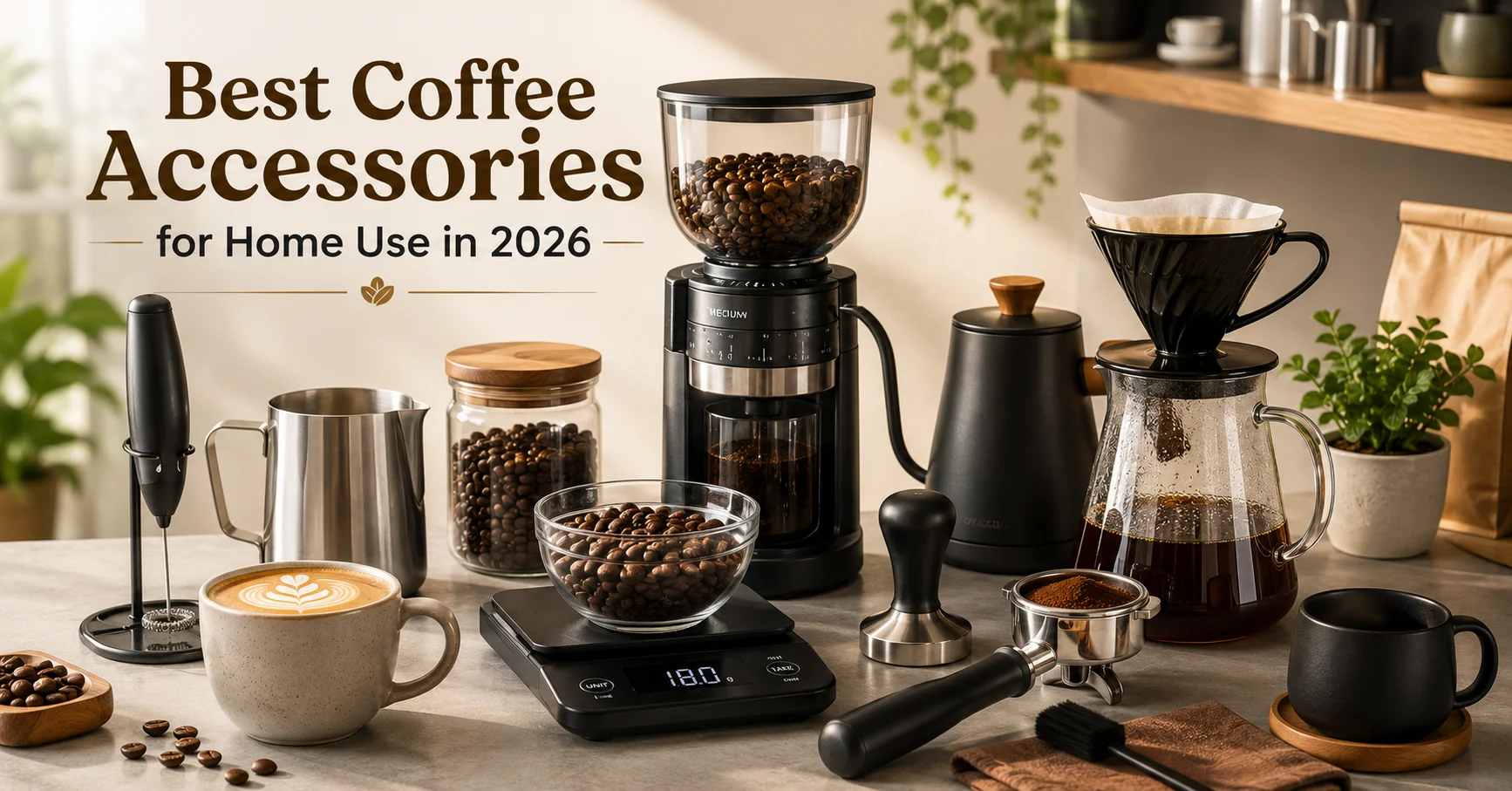 modern home coffee station with coffee accessories and brewing equipment