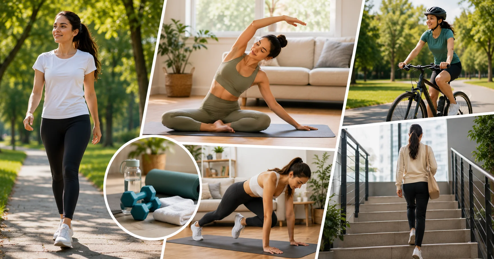 active lifestyle with walking stretching and home exercise routines
