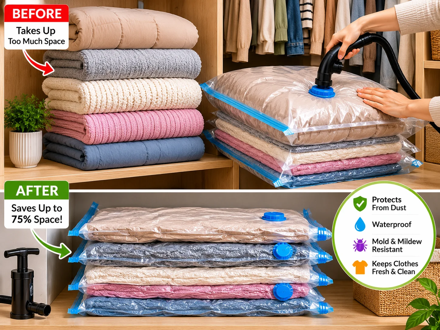 vacuum storage bags saving closet space
